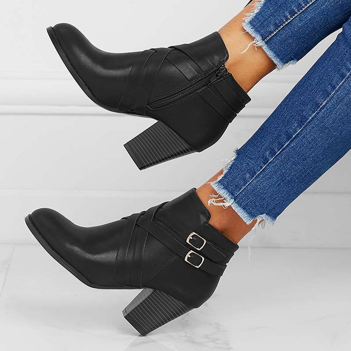 Women's Heightened Low Ankle Boot – Chunky Heel Short Silhouette