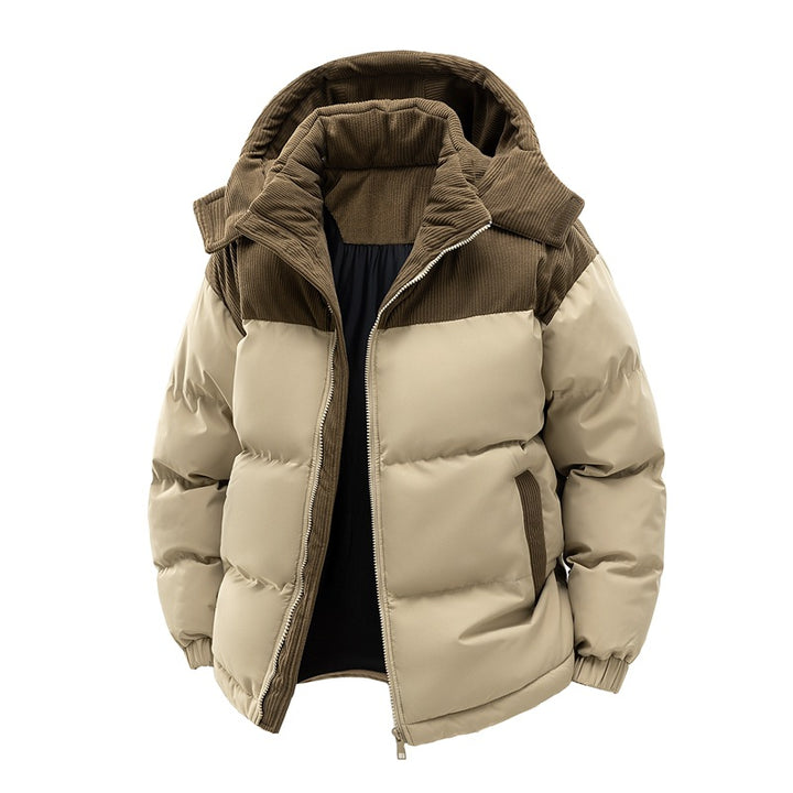 Women's Jacket – Patchwork Textured Ribbed Zip-Up, Stand Collar Polyester