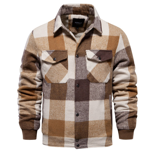Men's Cotton Plaid Jacket – Casual Regular Fit With Zipper Pockets