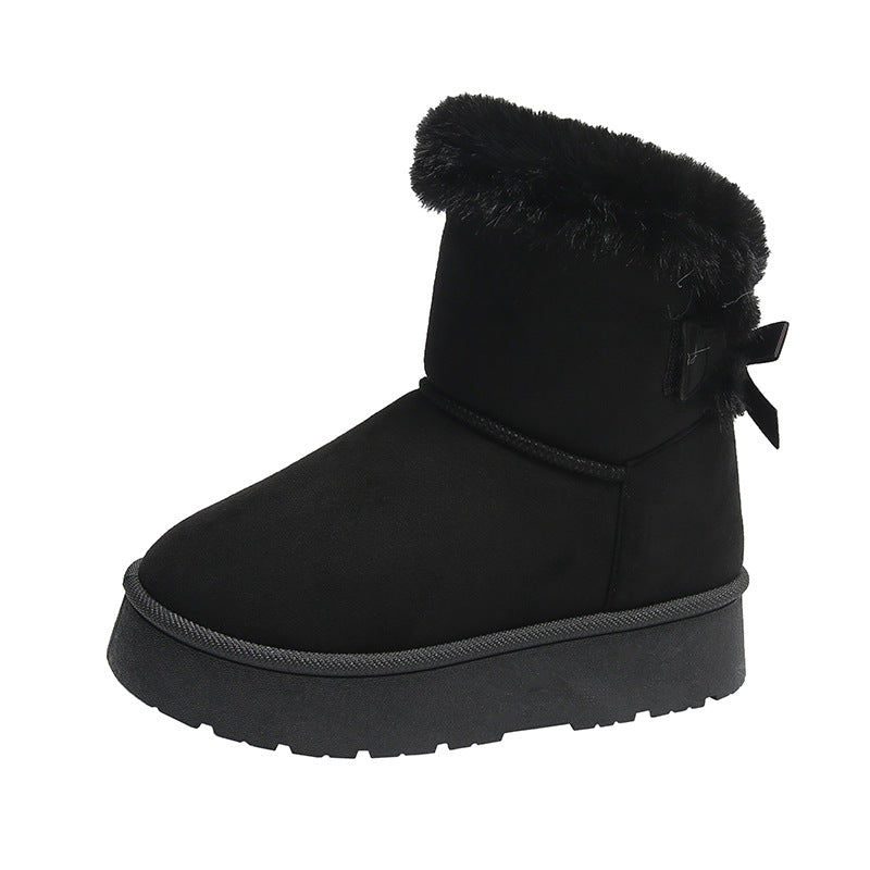 Women's Snow Boots – Platform Fleece Lined High Top, Bow Accent