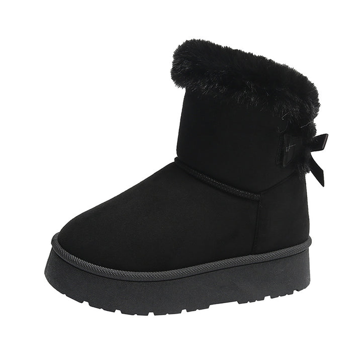Women's Snow Boots – Platform Fleece Lined High Top, Bow Accent