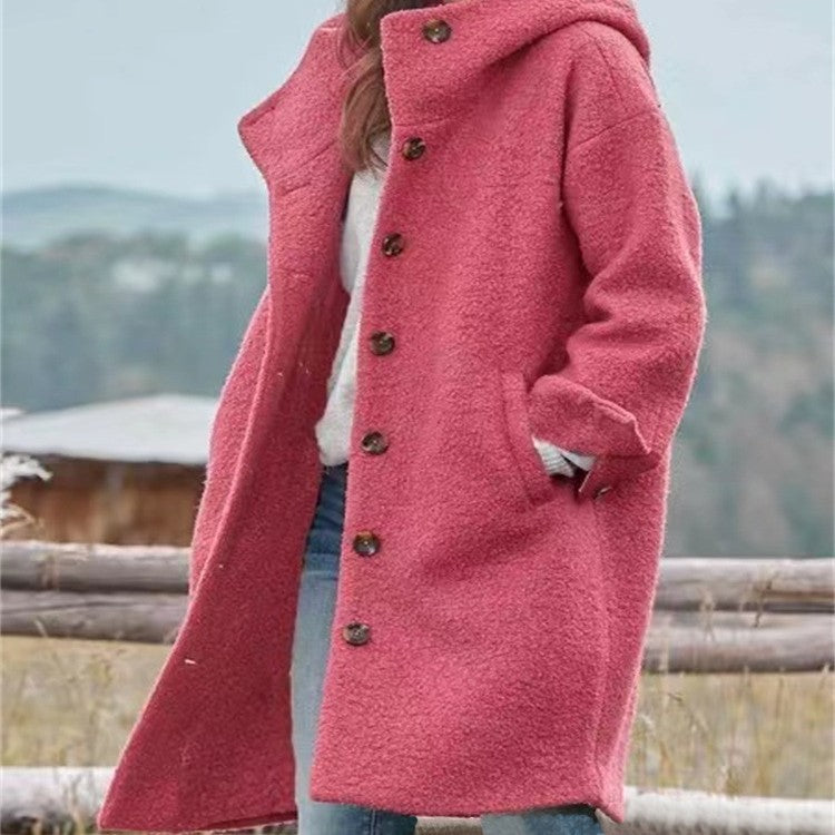 Women's Long Casual Coat with Pockets – Relaxed Fit Structured Fabric
