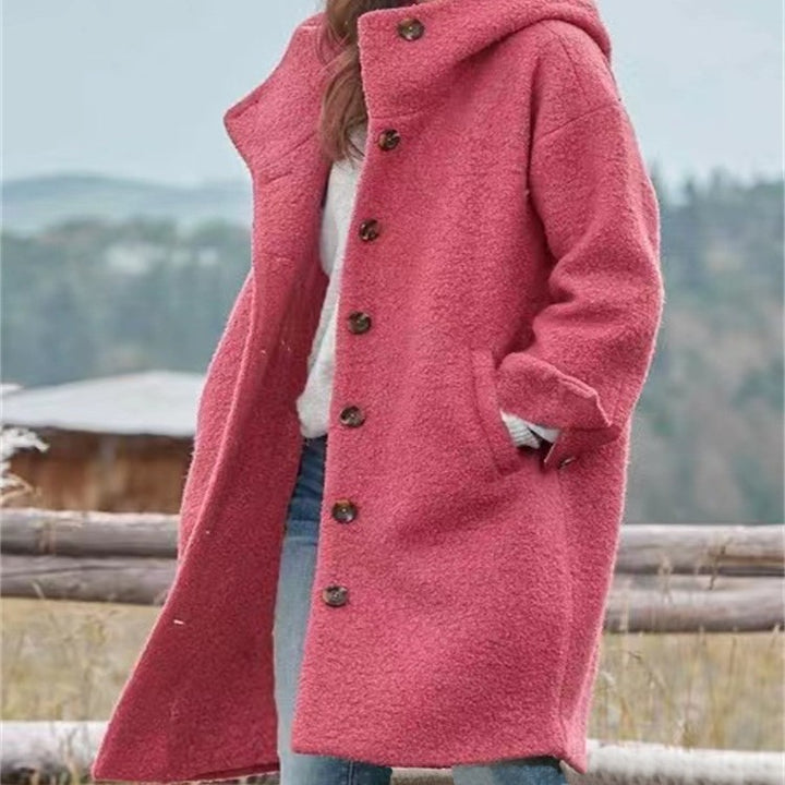 Women's Long Casual Coat with Pockets – Relaxed Fit Structured Fabric