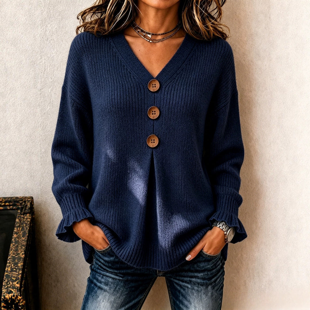 Women's Lace-Trim A-Line Sweater – Ruffle Long Sleeve Knit