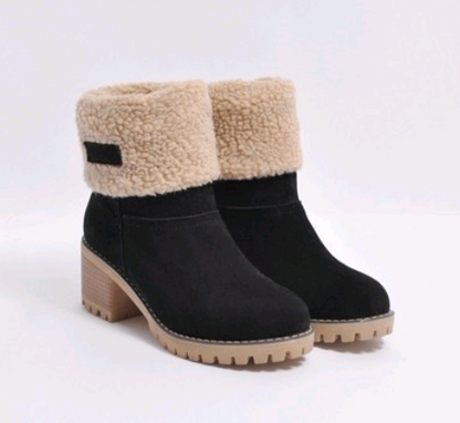 Women's Suede Mid-Tube Boot – Low Block Heel Winter Comfort