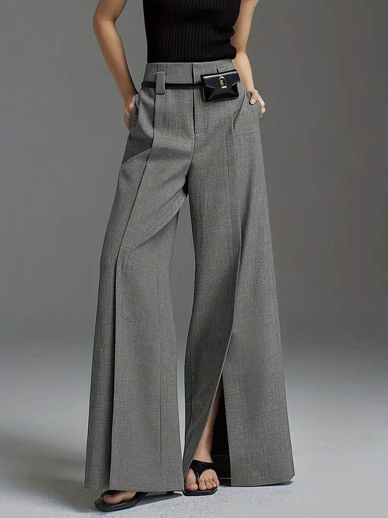 Lightweight Flared Split Hem Trousers for Women – Wide Leg Fit