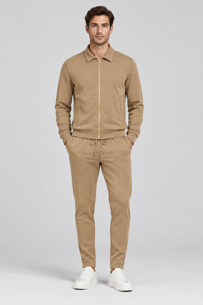 Men's Waffle Textured Two Piece Suit – Long Sleeve Jacket & Trousers