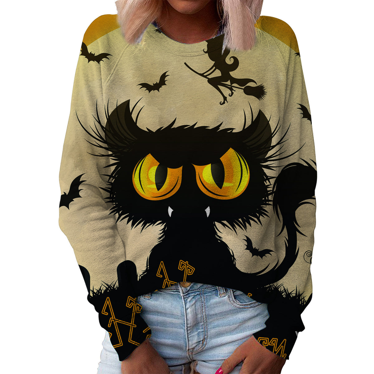 Abstract Graphic Cotton Women's Round Neck Top Pullover
