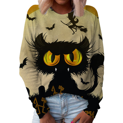 Abstract Graphic Cotton Women's Round Neck Top Pullover
