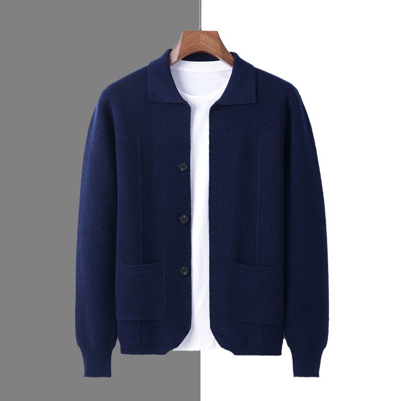 Men's Knit Cardigan Sweater – Relaxed Lapel with Patch Pockets
