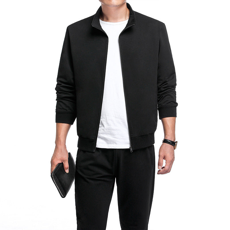 Men's Stand Collar Two Piece Set – Relaxed Zip Cardigan & Jogger