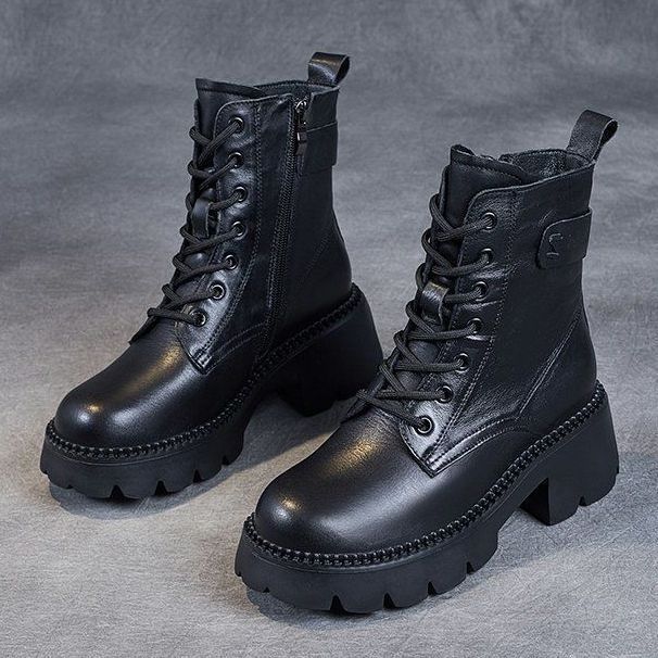 Platform Ankle Boots for Women – Fleece Lined, High Heel, British Style