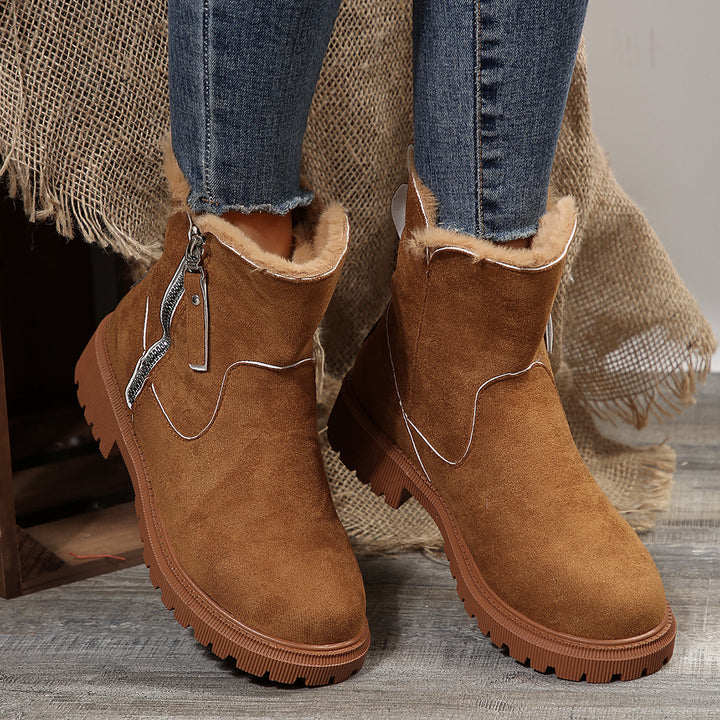 Women's Winter Ankle Boot – Suede Look, Plush Lined, Side Zip