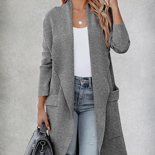 Women's Long Cardigan Jacket – Relaxed Fit with Patch Pockets