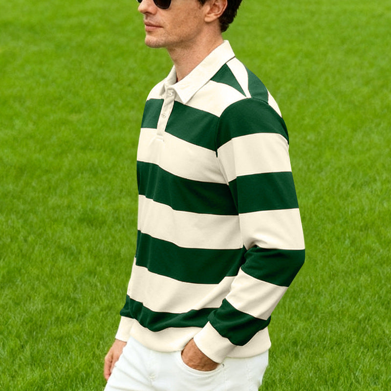 Men's Striped Loose Fit Polo – Asymmetric Preppy Design