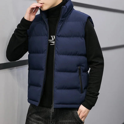 Men's Padded Sleeveless Jacket – Quilted Warmth with Stand Collar