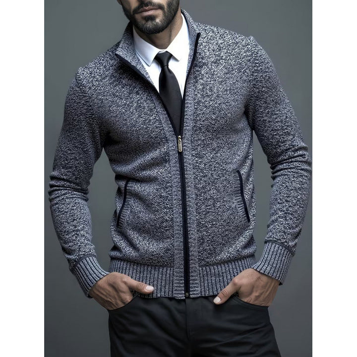 Men's Knitted Cardigan – Stand Collar & Zip-Front Design