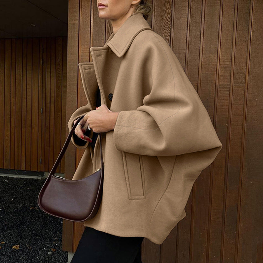 Women's Wool Blend Batwing Sleeve Coat – Modern Lapel Outerwear