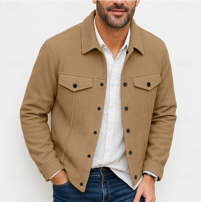 Men's Slim Fit Wool Look Coat – Classic Lapel Design