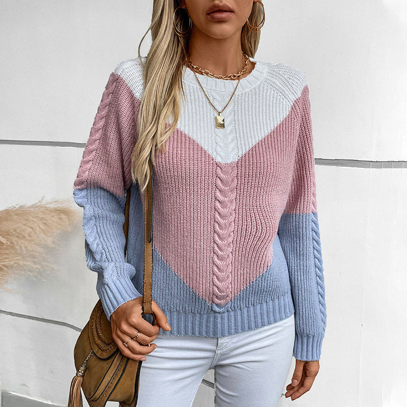 Women's Retro Loose Knit Sweater – Twisted Contrast Detail
