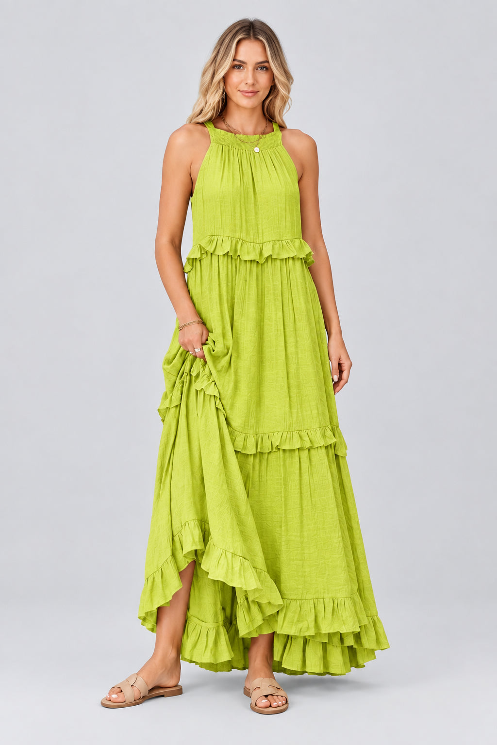 Women's Maxi Dress – Sleeveless, Lightweight Cotton, Tiered Cake Skirt