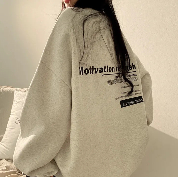 Women's Fleece-Lined Cotton Sweatshirt – Loose Fit, Medium Length