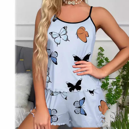 Women's Cotton Two Piece Pajama Set – Butterfly Print, Relaxed Fit