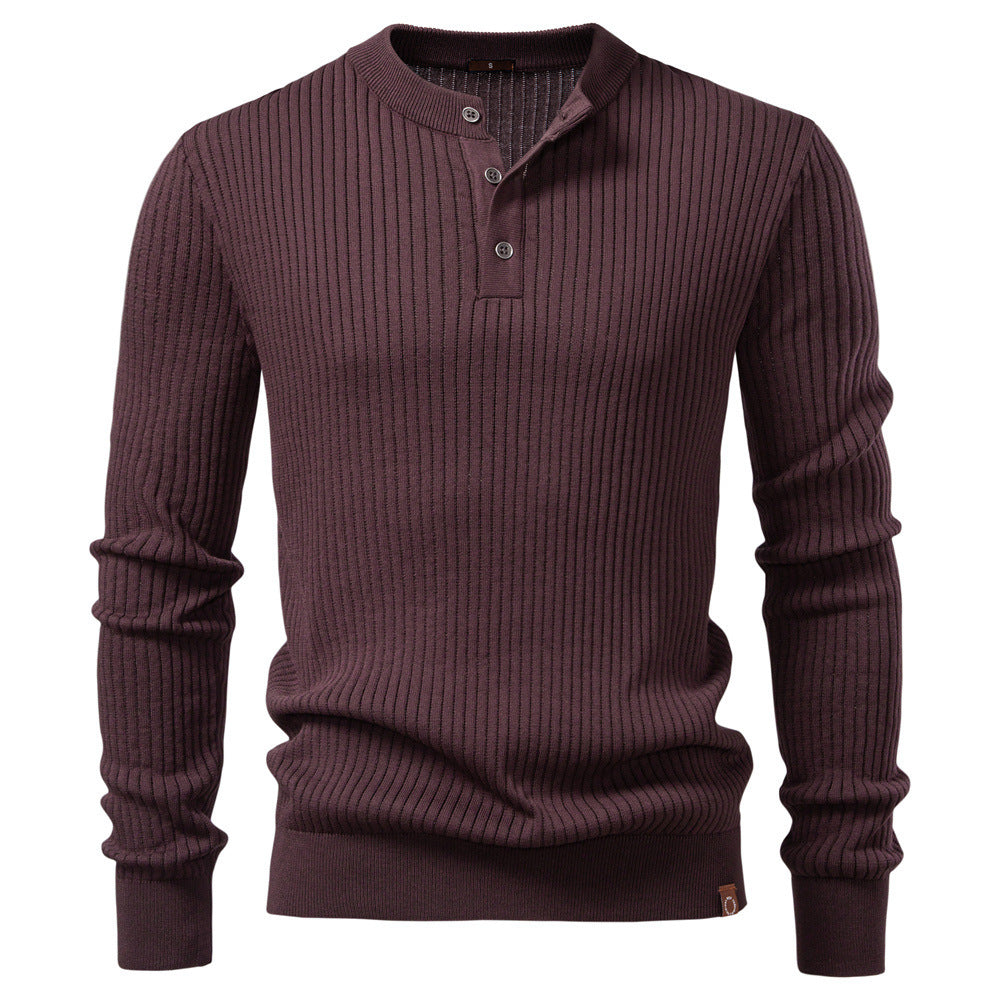 Men's Ribbed Knit Pullover Sweater – Slim Fit Henley Collar