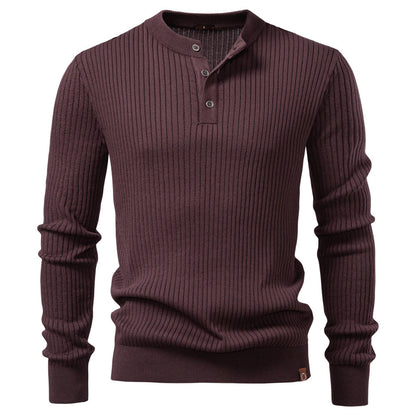 Men's Ribbed Knit Pullover Sweater – Slim Fit Henley Collar