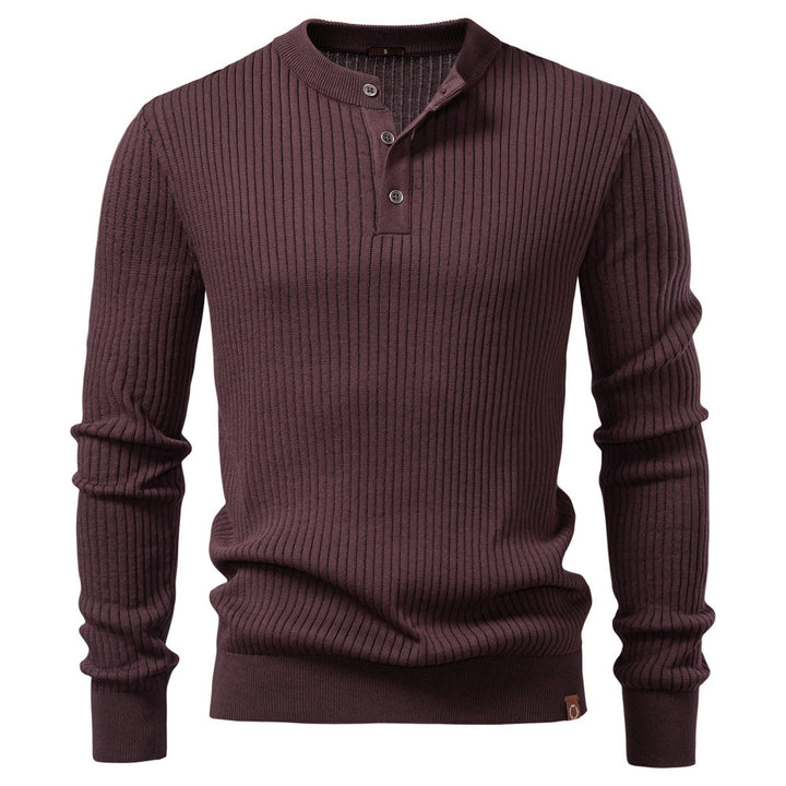 Men's Ribbed Knit Pullover Sweater – Slim Fit Henley Collar