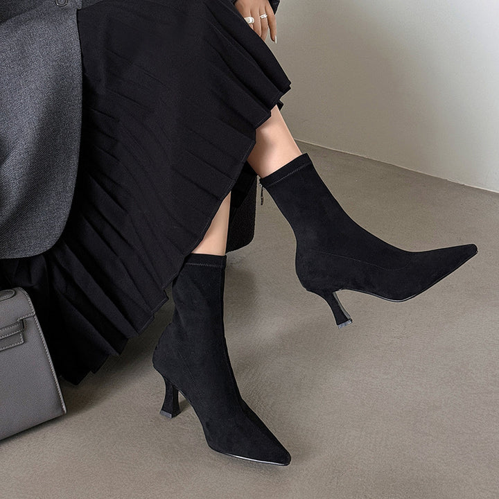 Women's Suede Stiletto Heel Ankle Boot – Pointed Toe, Back Zip