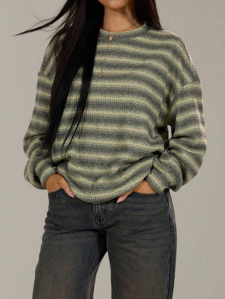 Women's Striped Sweater – Knit Pullover, Relaxed Fit, Soft Cotton Blend
