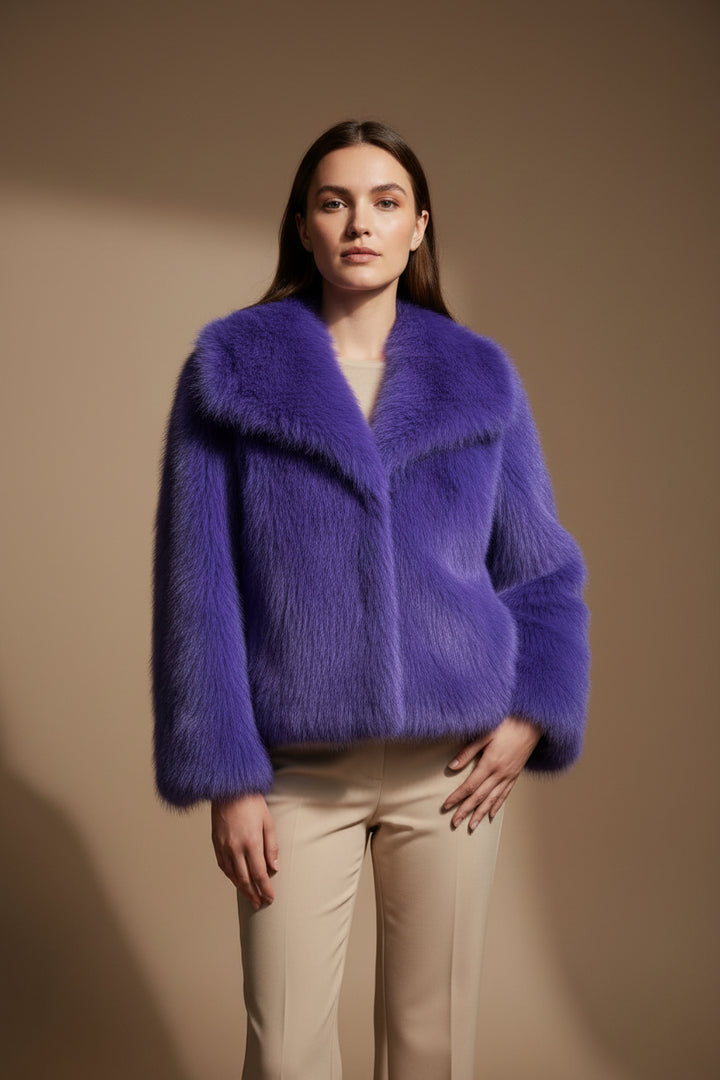 Women's Faux Fur Coat, Short Length – Cropped Luxe Winter Jacket
