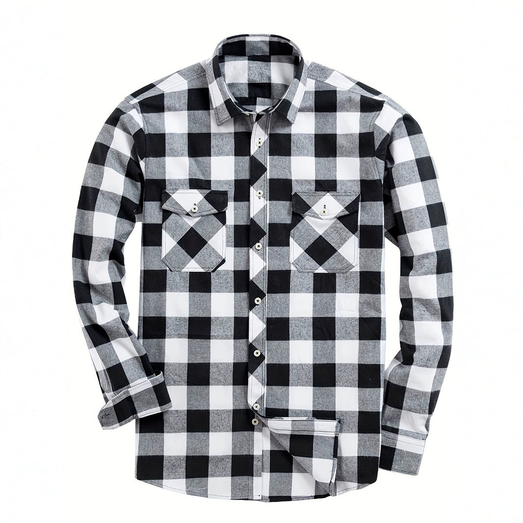 Men's Plaid Shirt – Cotton Long Sleeve Relaxed Cardigan Fit
