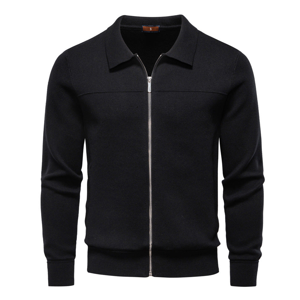 Men's Cotton Cardigan with Zipper – Slim Fit Collared Sweater Jacket