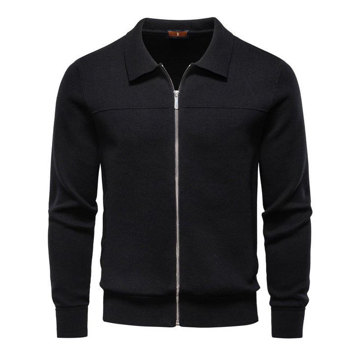 Men's Cotton Cardigan with Zipper – Slim Fit Collared Sweater Jacket