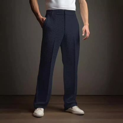 Men's Straight Trousers – Waffle Texture Micro-Stretch Pants