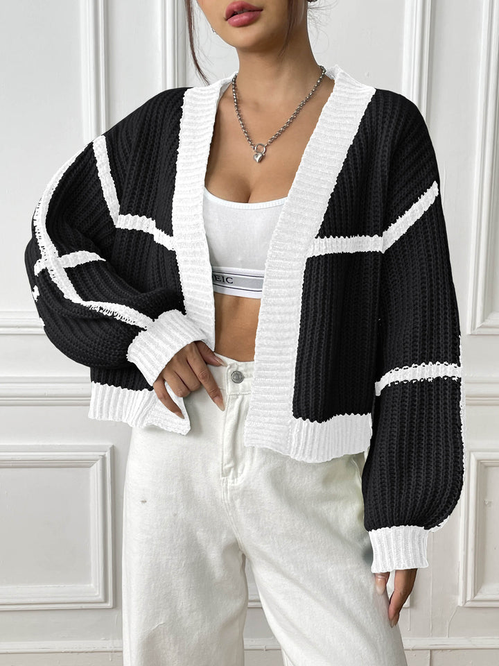 Women's Patchwork Sweater – Color Contrast Lantern Sleeve Pullover