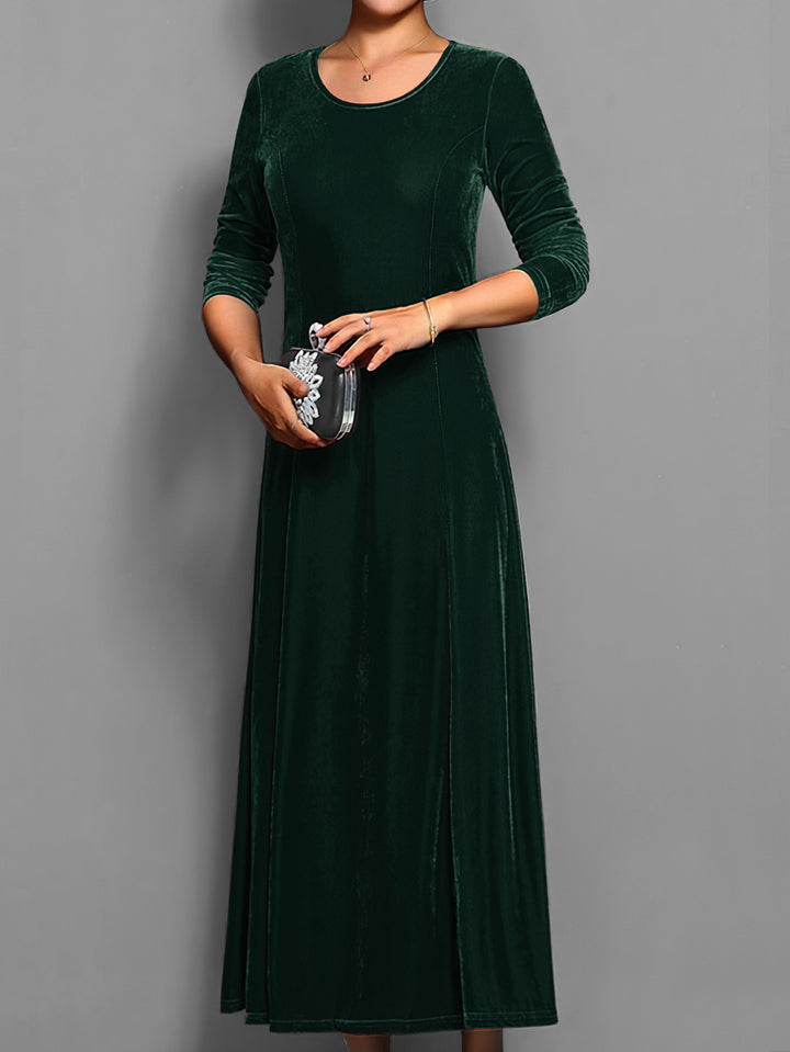 Velvet Midi Dress for Women – 3/4 Sleeve A-Line Classic