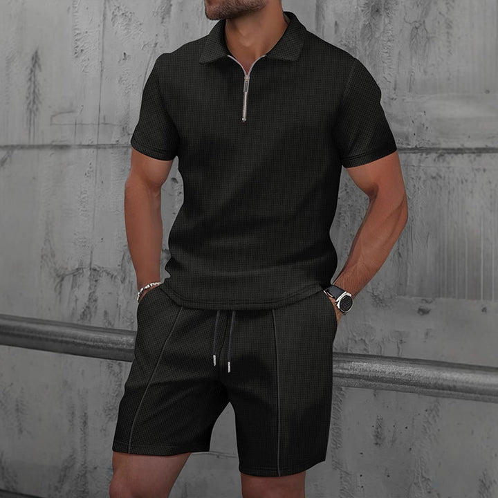 Men's Two Piece Suit – Waffle Textured Short Sleeve & Shorts Set