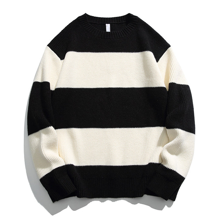 Unisex Striped Knit Sweater – Soft Cotton Relaxed Fit Pullover