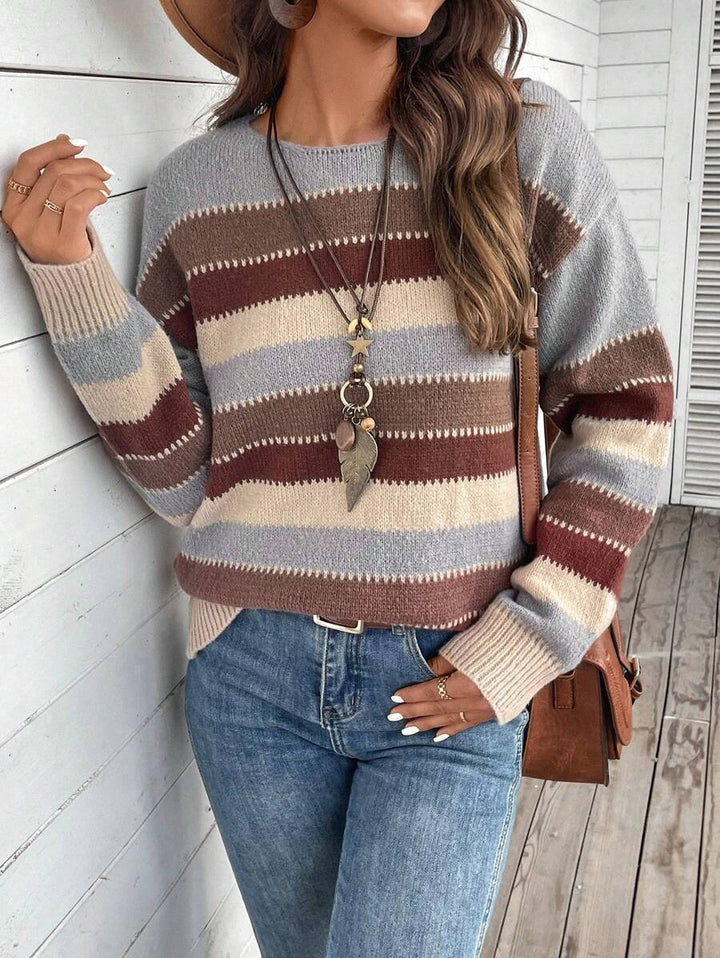 Striped Women's Pullover Sweater – Soft Touch Knit Colorblock