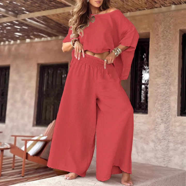 Women's Two Piece Set – Loose Off-Shoulder Round Neck Summer Suit