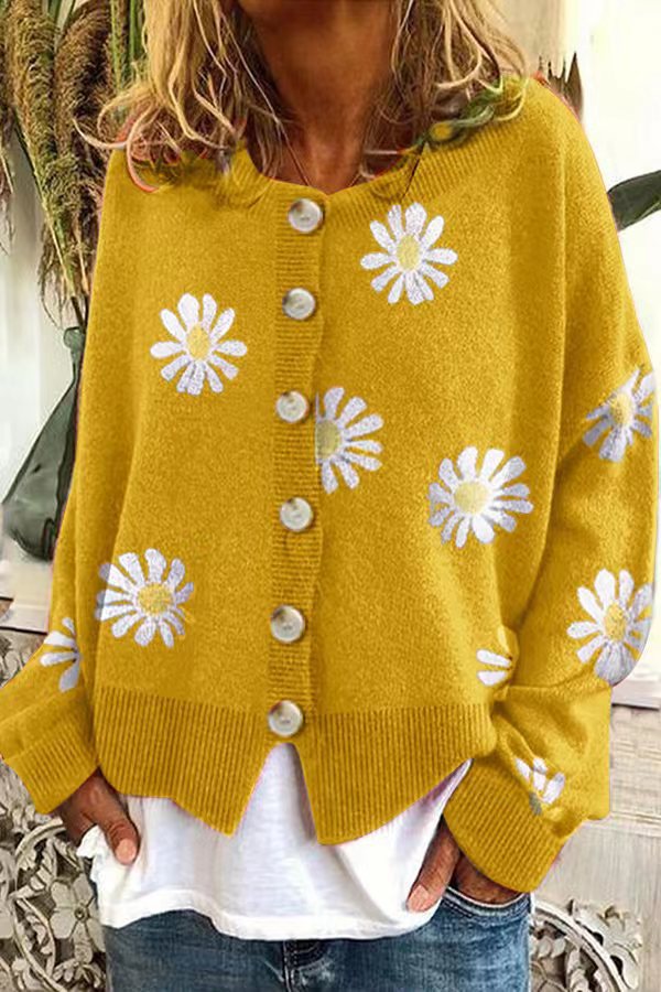 Women's Knit Cardigan – Casual Loose Fit Printed Design