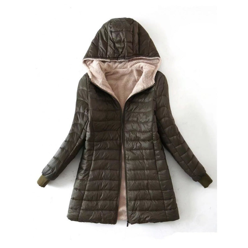 Women's Cotton Fleece-Lined Jacket – Slim Fit Hooded Warmth