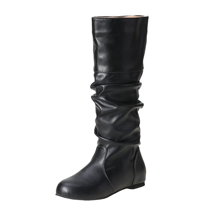 Women's Knee-High Flat Boot – Vegan Leather Slim Shaft Slip-On