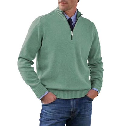 Men's Stand Collar Knitted Sweater – Zipper Detail Long Sleeve Design