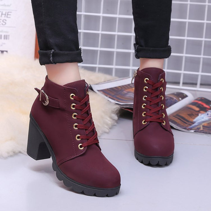 Vegan Leather Ankle Boot – Women's Cross-Strap Suede, Rugged Sole