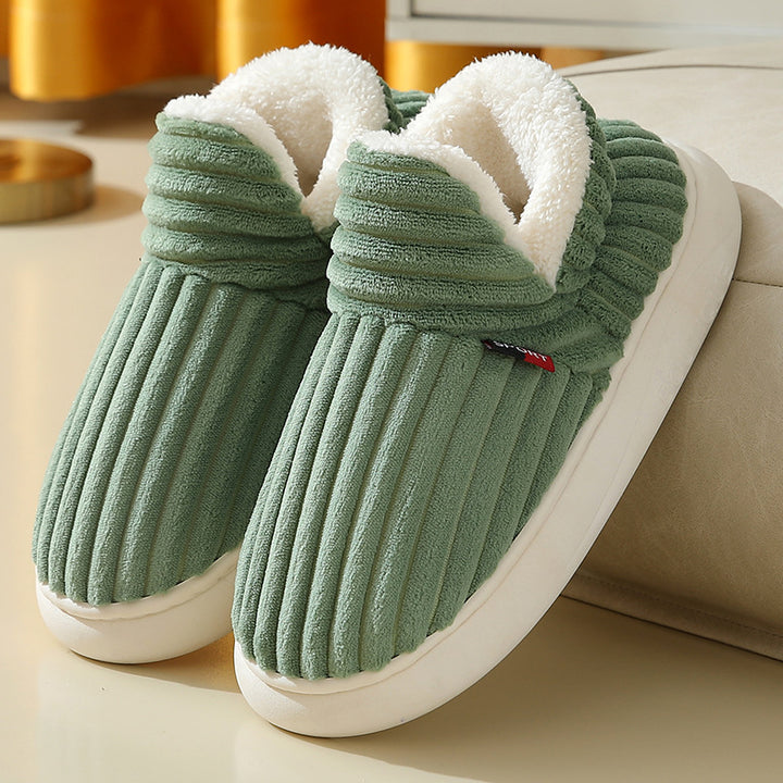Women's Ribbed Indoor Slipper – Plush Lined, Thick Cushioned Sole
