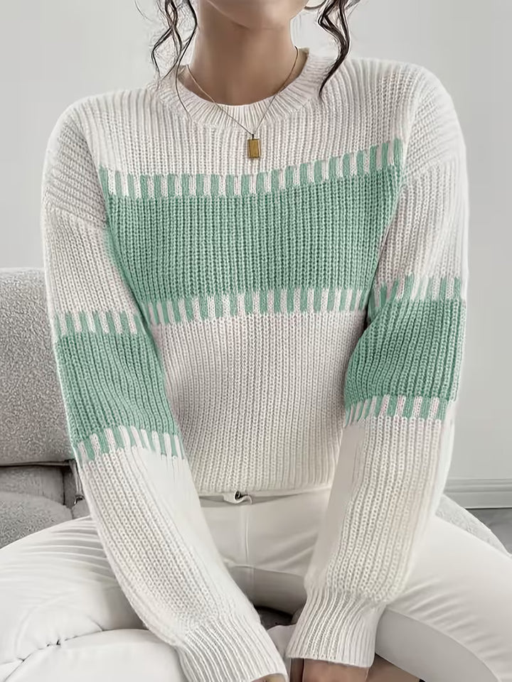 Women's Striped Knit Sweater – Drop-Shoulder, Relaxed Fit